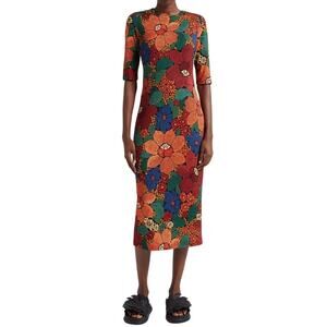 Farm Rio Stitched Flower Print Midi Dress Size Small